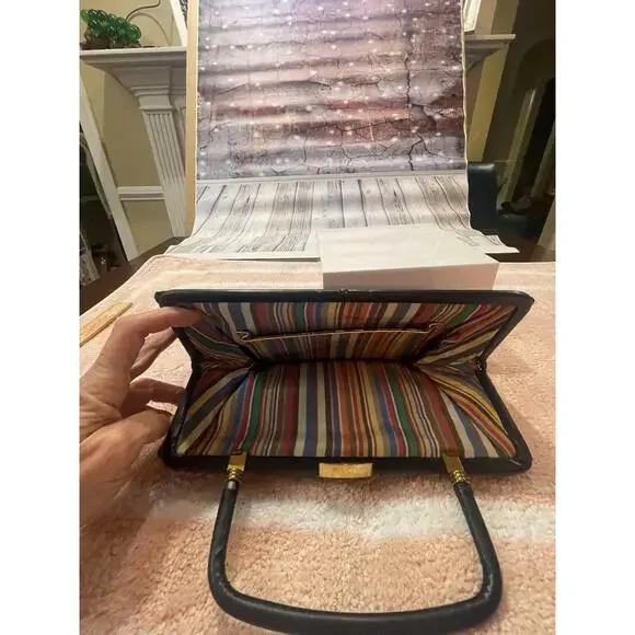 Vintage Old Hollywood Garay Convertible Clutch Purse Handbag Black Weave 1950s - Picture 4 of 13